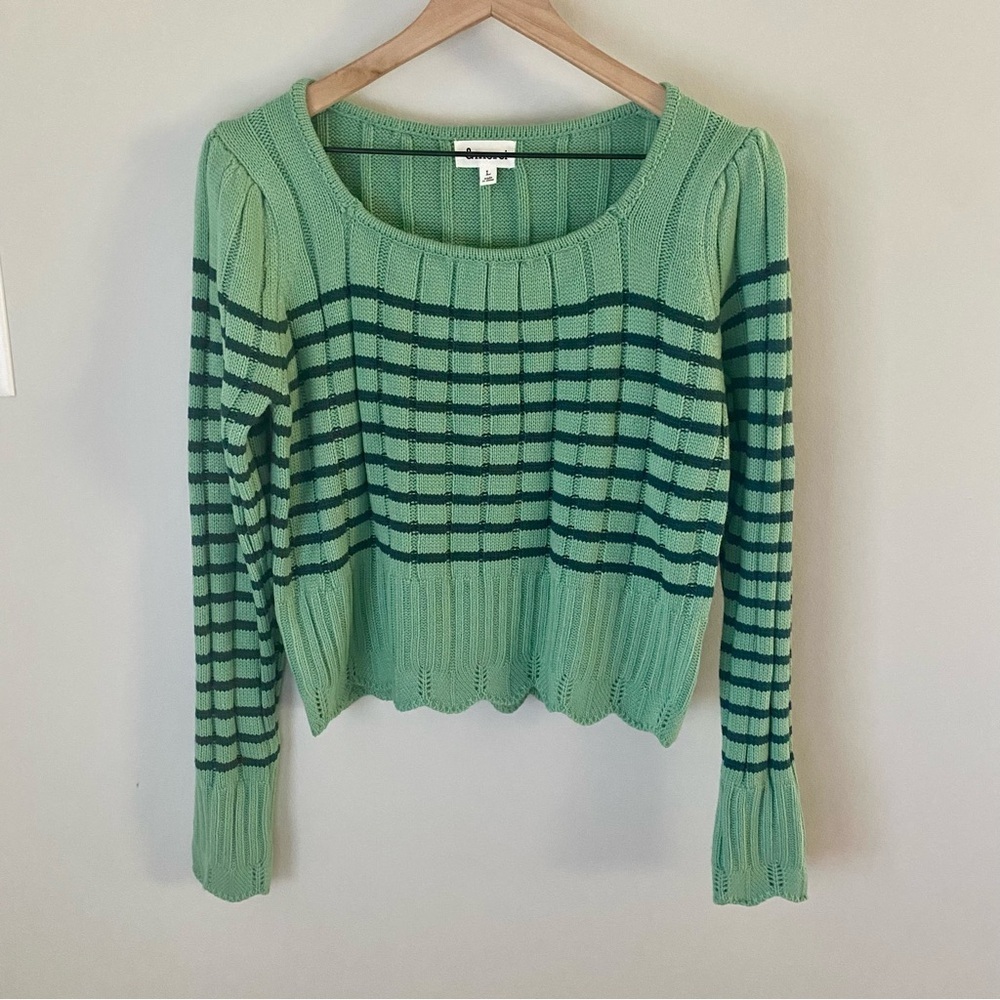 &Merci Womens Size Large Long Sleeve Very Soft Cozy Sweater Green Stripes